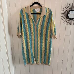 Stylish Multicolor Wave Pattern Shirtdress